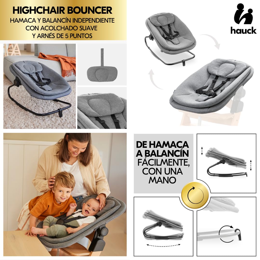 hauck Arketa Newborn Set de Trona de Madera de Haya Europea – Tronas Evolutivas Aptas desde el Nacimiento del Bebé con Accesorios - Hamaca para Recién Nacido y Cojín Incluido - Haya