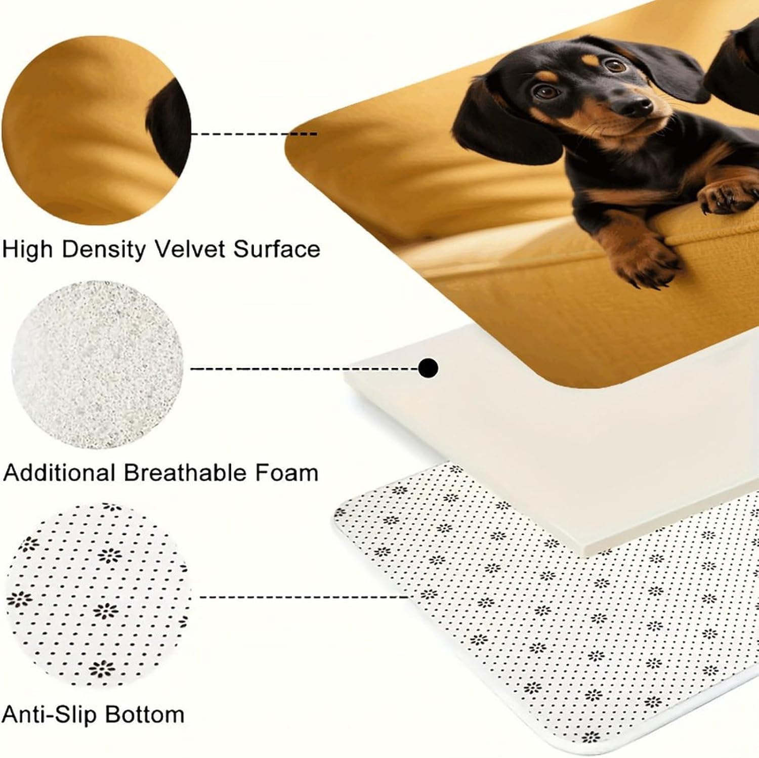 Cute Two Dachshund Dog Kitchen Mats for Floor 3 Pcs Kitchen Rugs