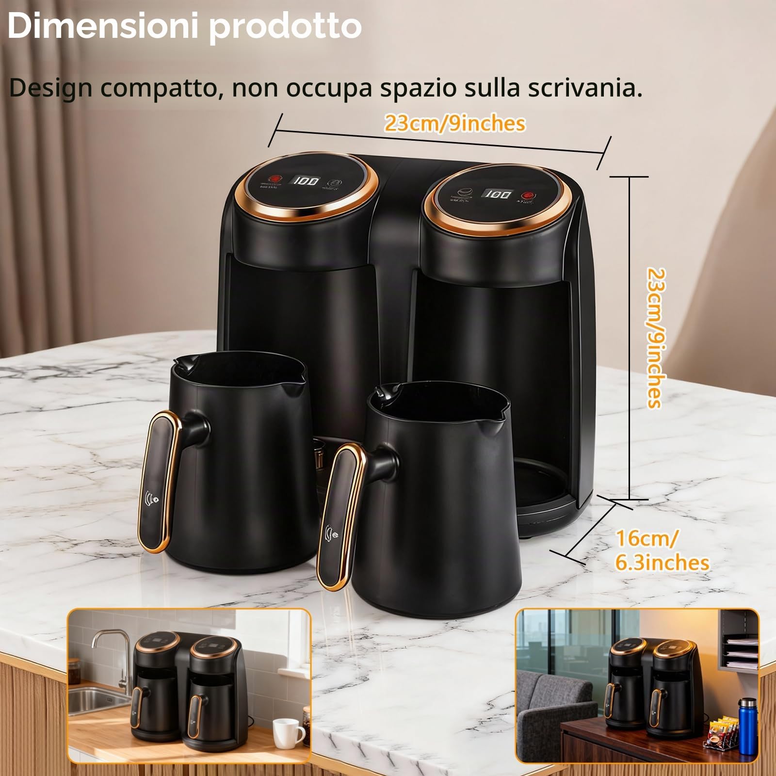 Macchina per Caffè Turco, 600W, Macchina Elettrica per Caffè Turco con 2 Pentole da 300ml, Controllo Touch e Display LED, Spegnimento Automatico, Apparecchio per Bevande Calde per Uso Domestico