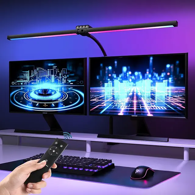 Vatato Doppelkopf LED Schreibtischlampe mit RGB, Dimmbar - Büro Tischlampe