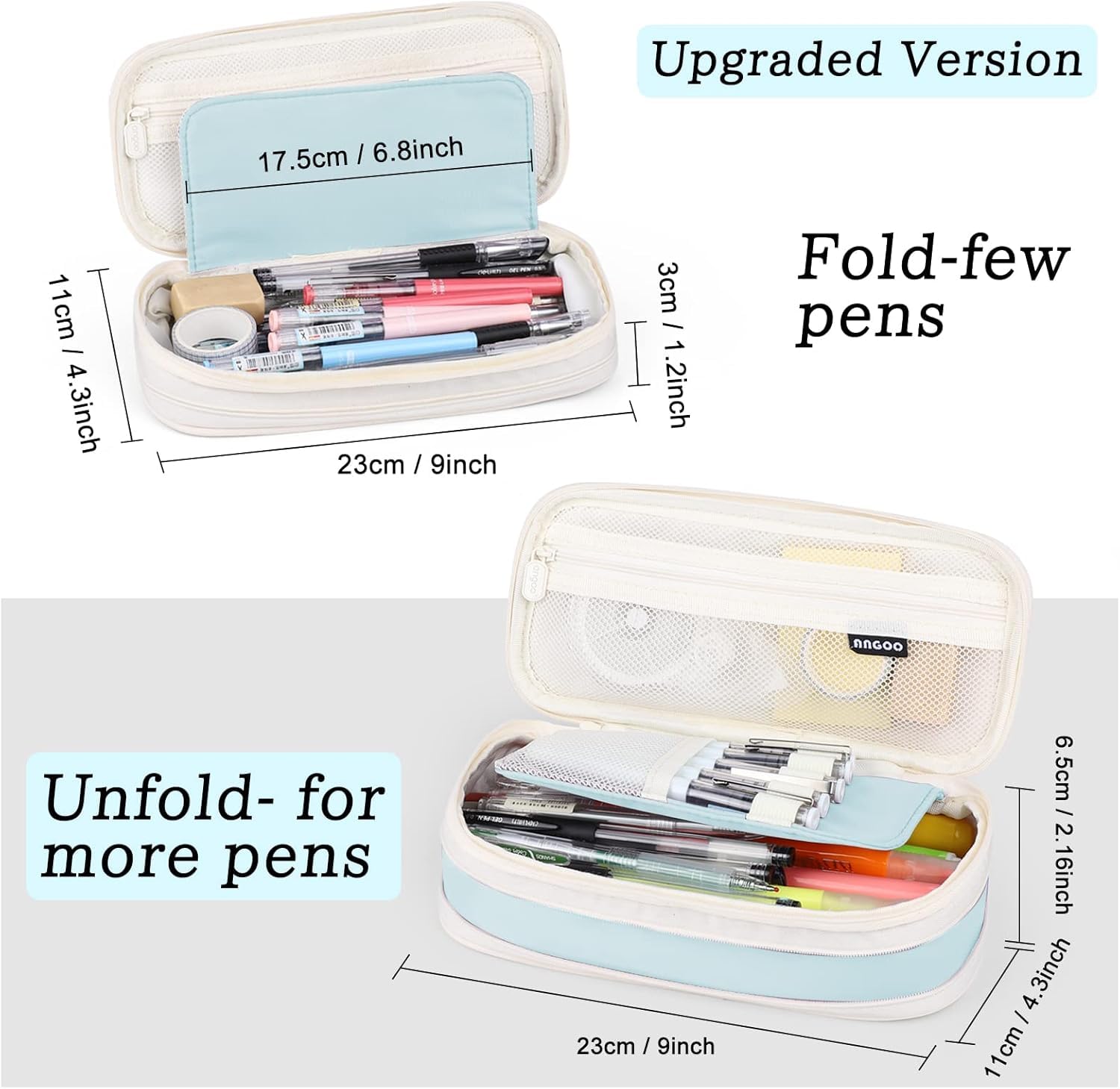 PRANIJ Cute Aesthetic Large Capacity Expandable Pencil Case Pouch with Zipper Portable Office Stationery Desk Organizer for School Collage Boys Girls Adults Women Men (Light Blue) 4