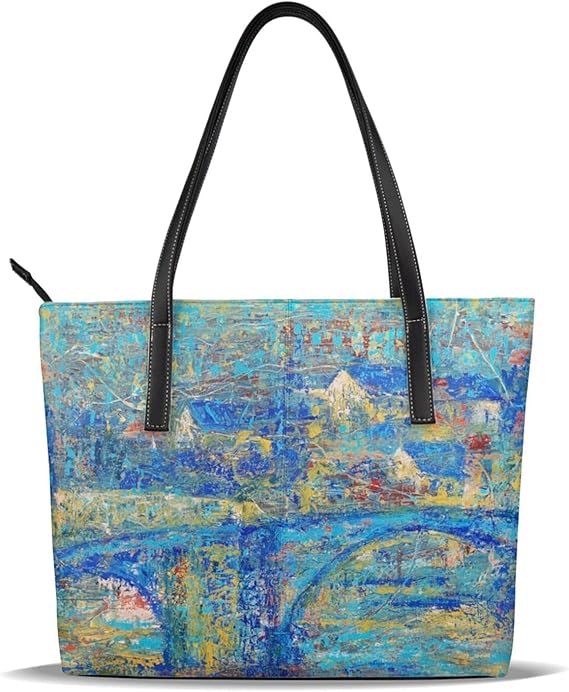 Amazon レディースハンドバッグ 革 人気 オシャレ メンデの抽象絵画 古フランス語都市 手提げバッグ レザー 女性用 通勤 旅行 ビジネス 誕生日 バレンタインデー プレゼント 母の日 ピアノ フォーマルバッグ
