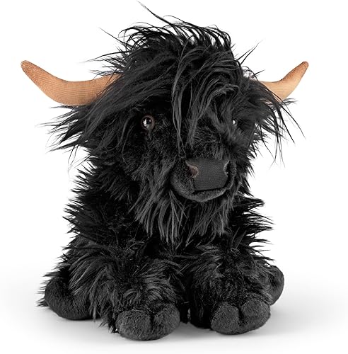 Miniatura 1 de Living Nature Vaca negra de las tierras altas con sonido de mooing juguete de granja suave y realista peluche ecológico Naturli 9 pulgadas