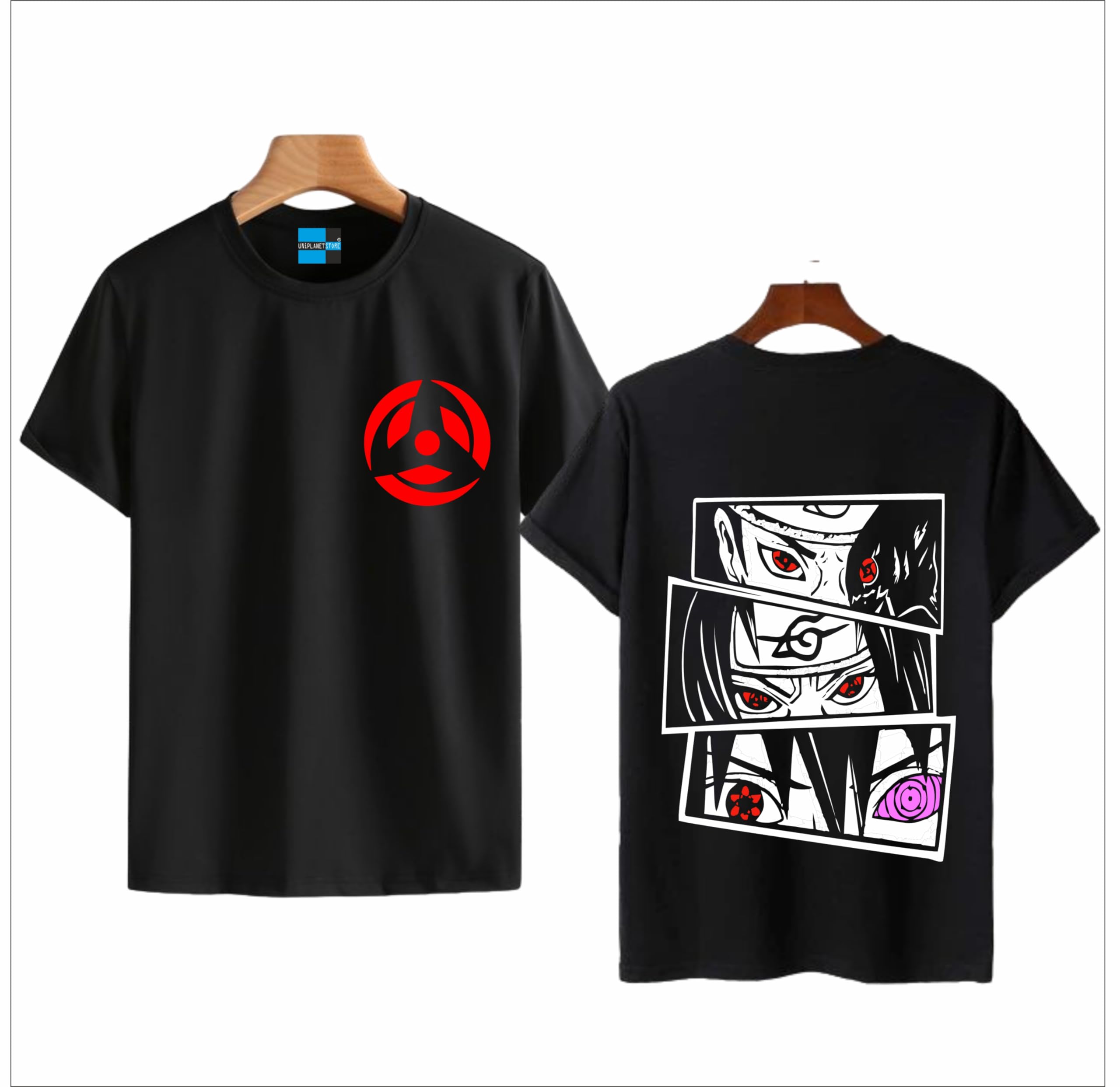 Uniplanet Store Maglietta in cotone a mezza manica vestibilità regolare Black Story Anime Girls stampa posteriore