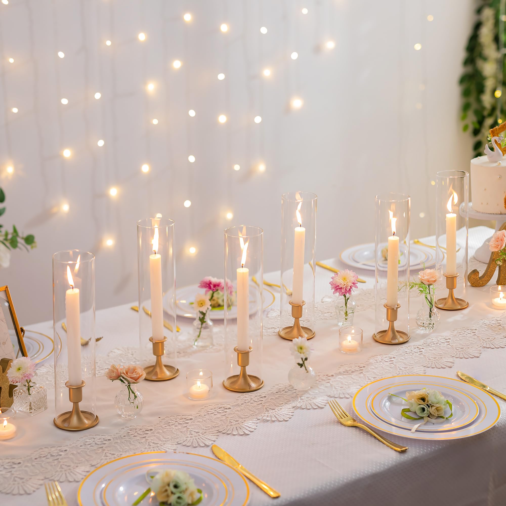 Romadedi Hurricane Portacandele dorato – 10 portacandele conici in vetro trasparente per matrimoni, centrotavola, decorazione per feste, compleanno, Natale, decorazioni per la casa