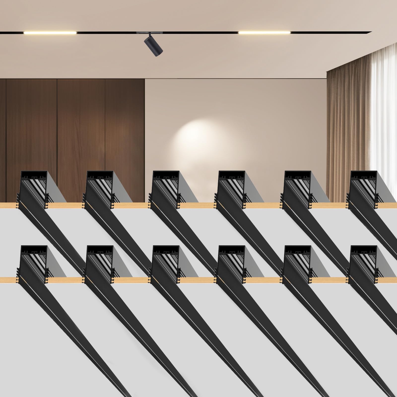 SCON Magnetic Track Light Rails, Pre-Ceiling Recessed Mount Aluminum Track