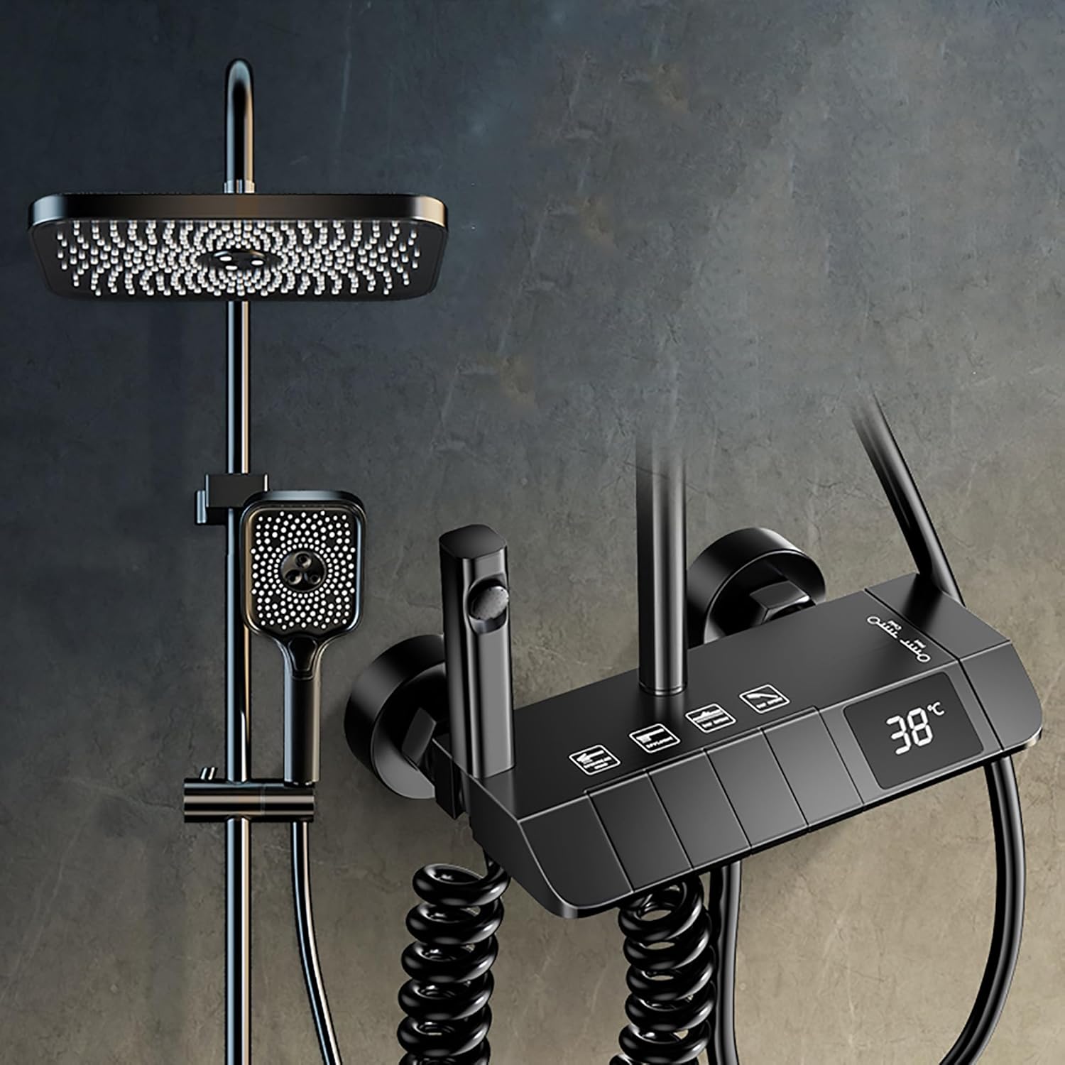 Homelody 38 ℃ Thermostatique Système de douche à affichage numérique avec Plateau de Rangement avec mitigeur de Baignoire pour et Pivotantà 360° backspray, lumière ambiante