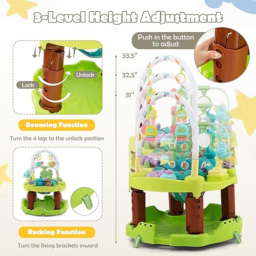 Miniatura 3 de HONEY JOY Centro de actividades de Baby Bouncer, platillo de actividad de rebote de 3 etapas, tapete de juego y mesa de actividades, barra de