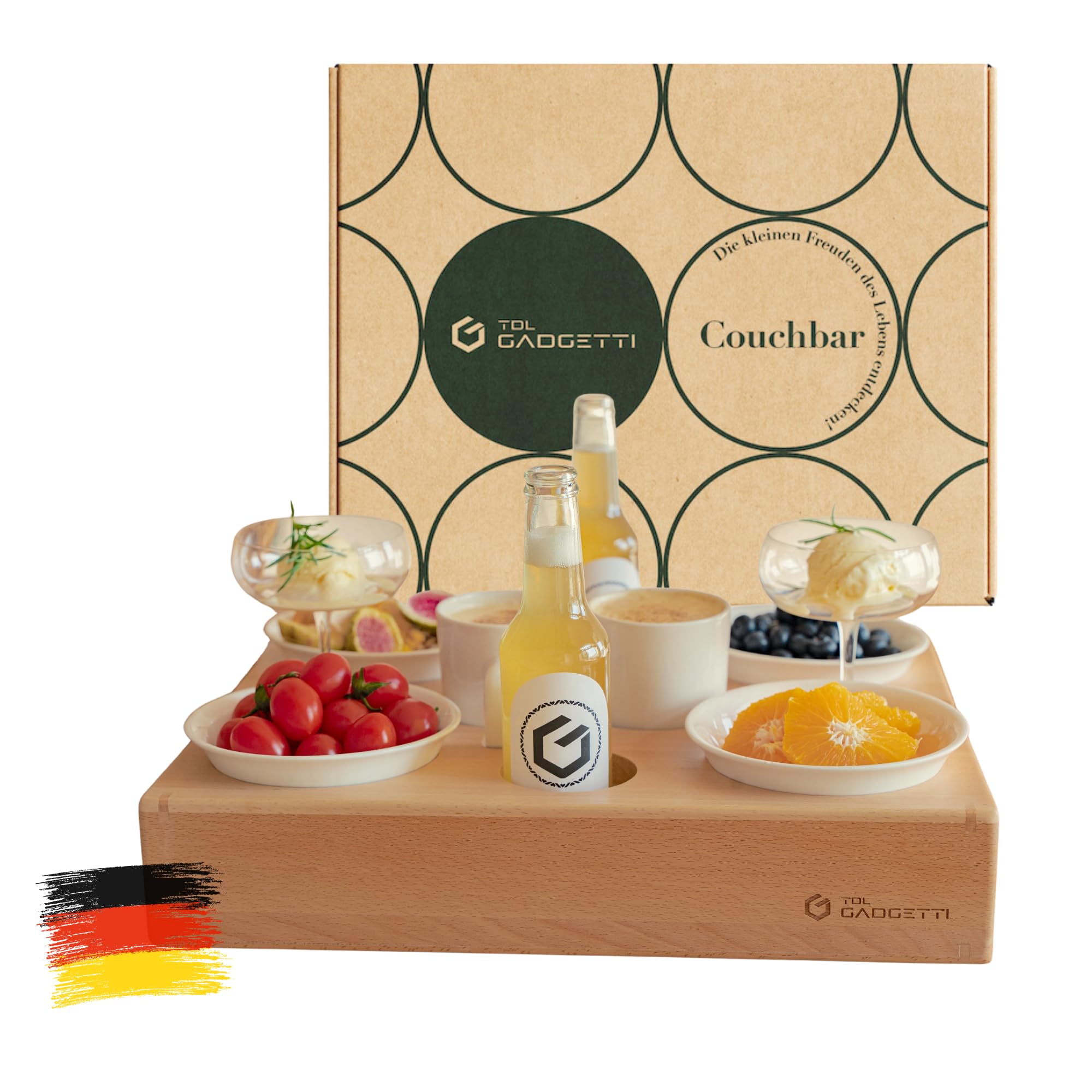 TDL GADGETTI - Couchbar Snackbox (100% Echtholz): Premium All-in-One Snackbar aus edlem Buchenholz, meisterhafter Handwerkskunst und einzigartigem Design – Perfekt für Familien und Genießer.