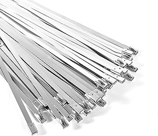 100-Pack Metal Zip Ties 11.8 inch, Heavy Duty 304 Stainless Steel Self-Locking Cable Ties for Outdoor Use, Multifunctional Cable Ties for Exhaust Wrap, Chain Link Fence Parts, Farms, Pipes