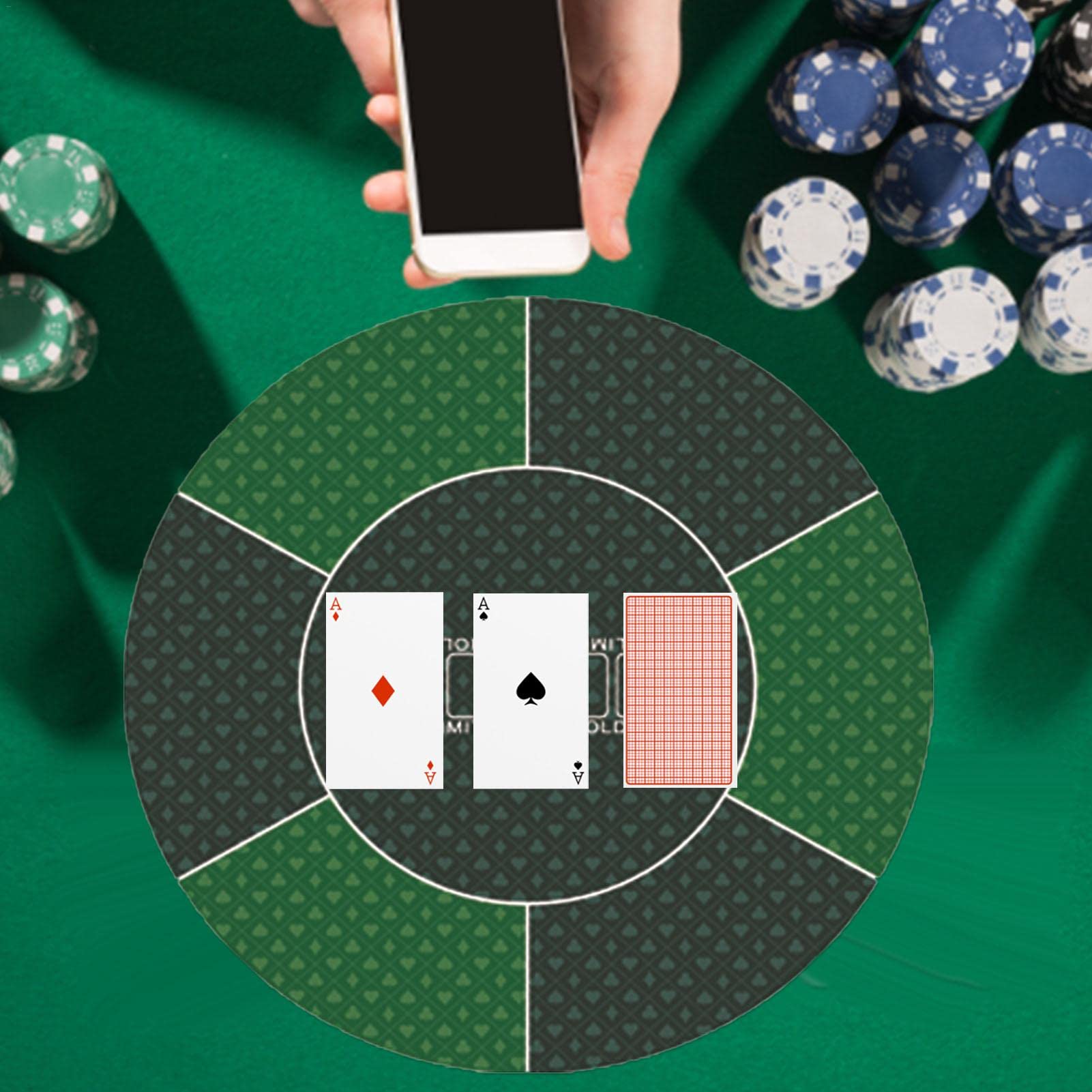 Poker Tischauflage Rund Pokermatte Für Texas Hold'em, 60x60cm Profi Pokerteppich Tragbare Pokertischplatte Mit Rutschfester Gummiunterseite, Wasserdicht Pokertuch Für Kartenspiele Überall