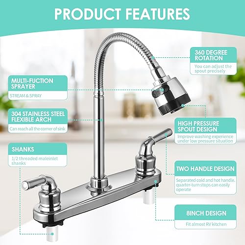 Vista 4 de Grifo de cocina RV no metálico, boquilla flexible para casas rodantes, autocaravanas, remolques de viaje