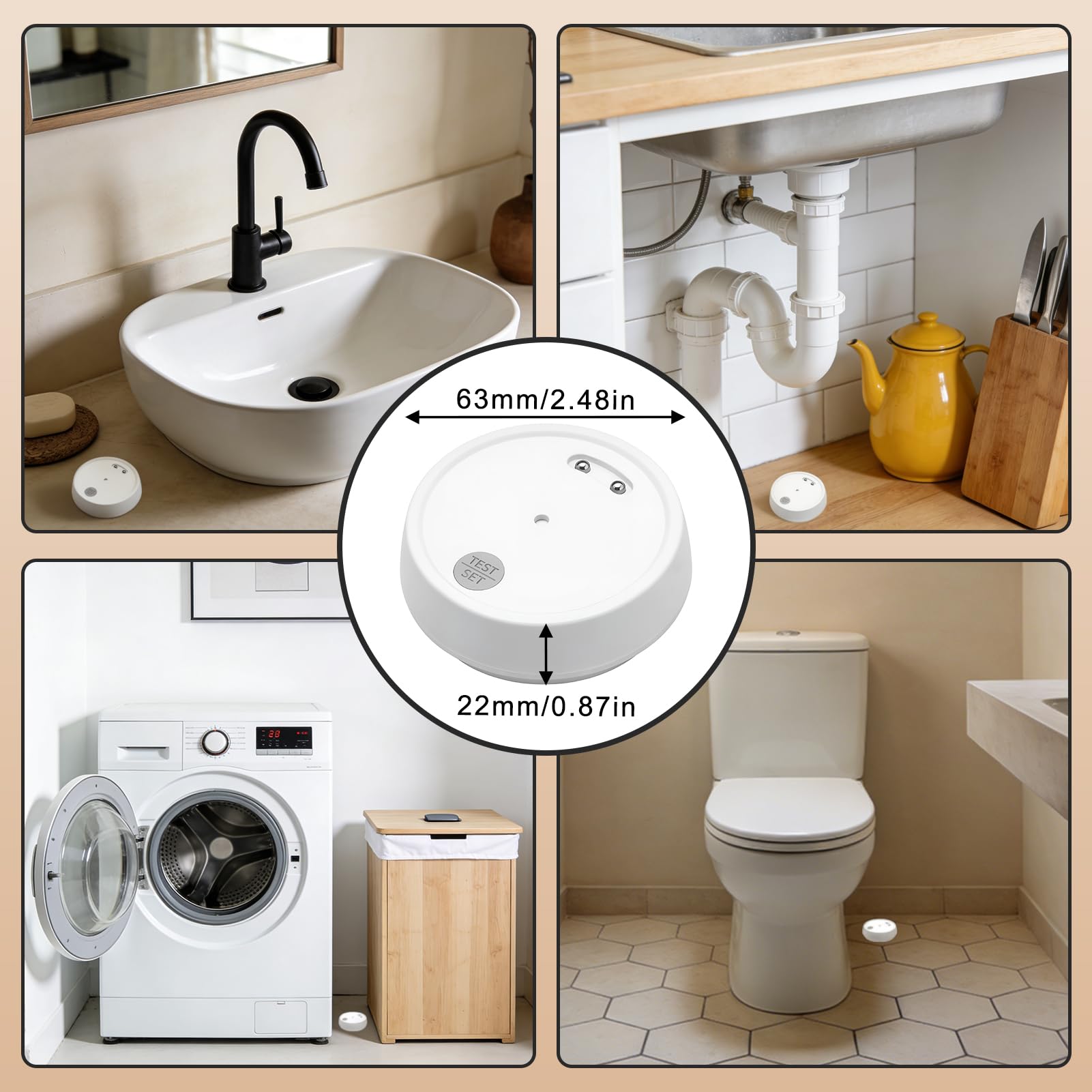 Détecteur de Fuite d’Eau Connecté Ultra Fin Capteur Anti-Inondation Sirène 100 DB pour Alerte App et Domotique Intelligente Alarme de Capteur d'eau pour Cuisine Salle de Bain sous-Sol
