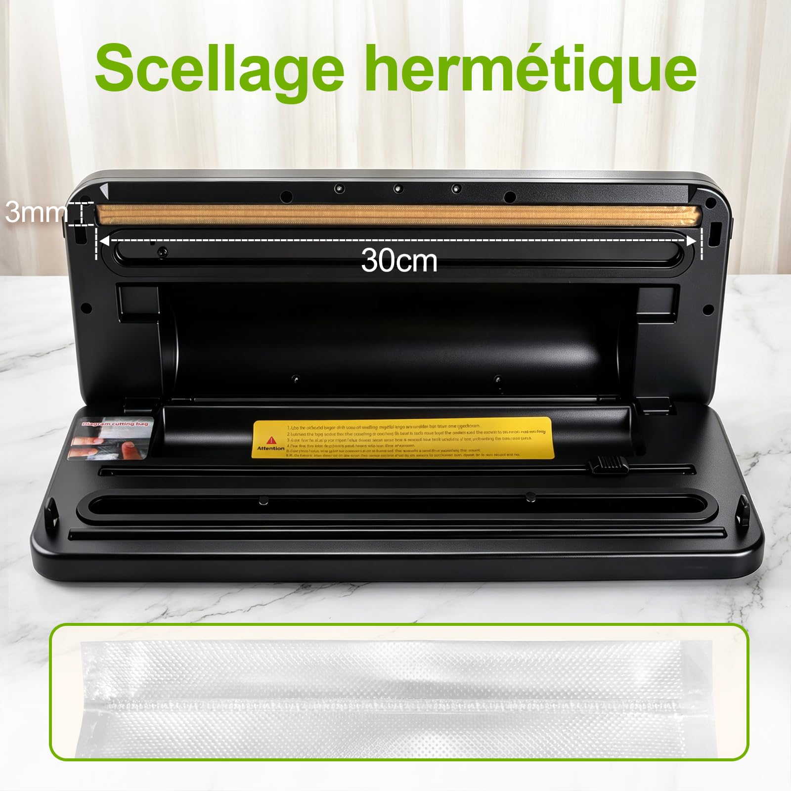 Machine Sous Vide Alimentaire, Automatique Secs et Humides Appareil de Mise Sous Vide, Machine vide Appareil Professionnel avec Cutter intégré, 20 sacs sous vide, 1 sac enroulable et Tube Sous Vide