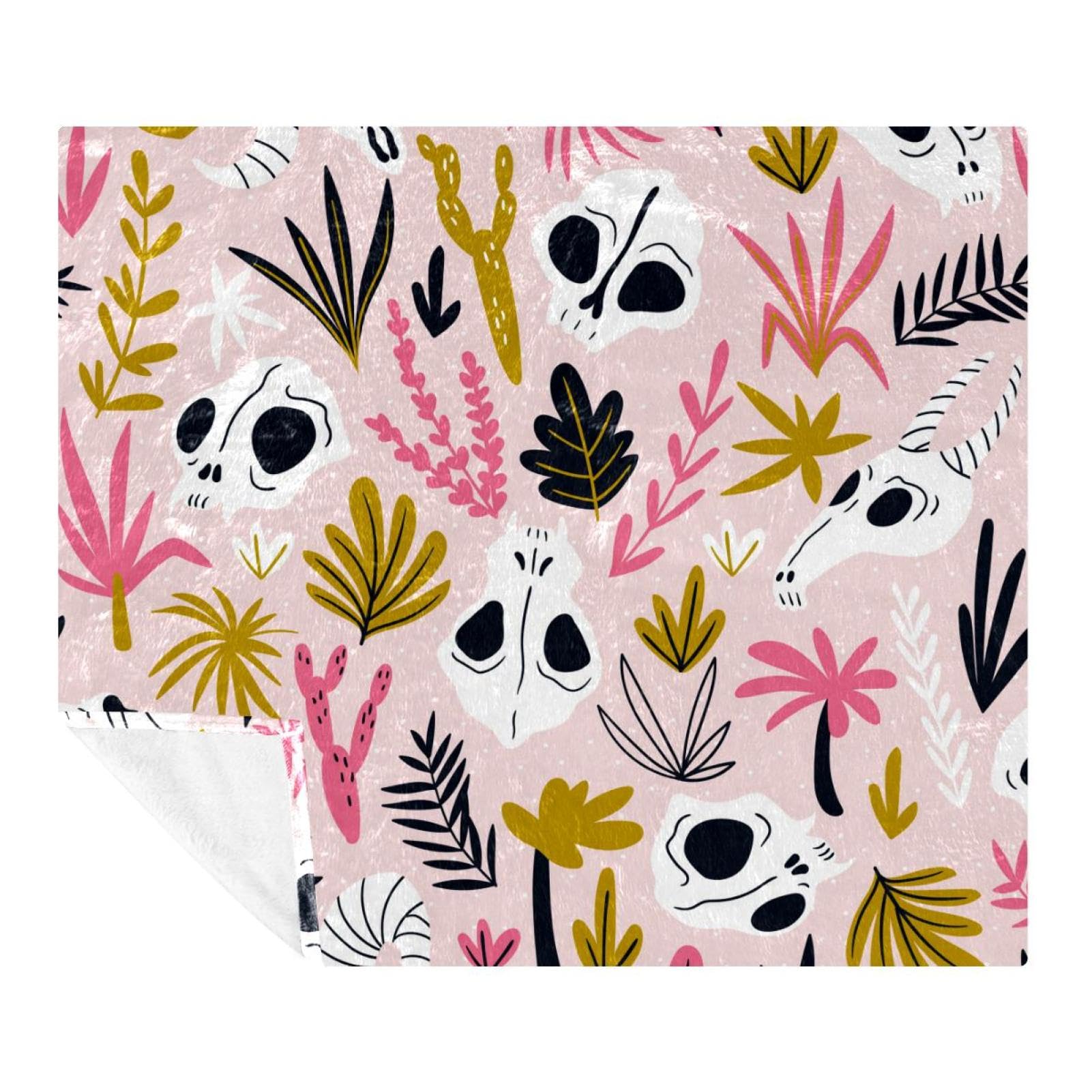 Couverture polaire microfibre crânes et cactus 150x130 cm
