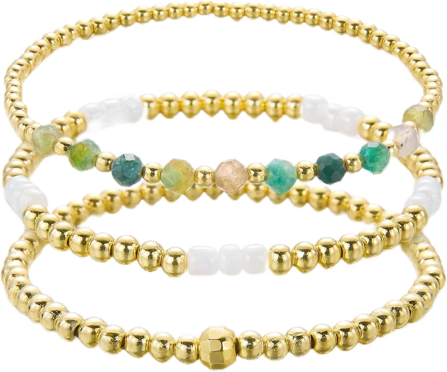 RINHOO14K Gold Plated Beaded Bracelets Set for Women Stackable Dainty Pearl Cross Bracelet Adjustable Elastic Jewelry