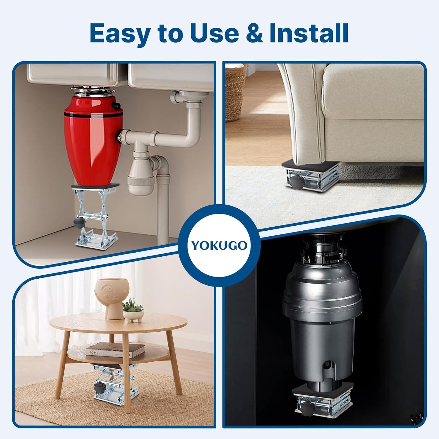 Garbage Disposal Undermount Sink Support, Height Adjustable Undermount Sink Brackets, H:3.35" - 10.63", Stainless Steel & Noise Reduction Shock Absorber Lab Jack, 135lbs, W:5.91"