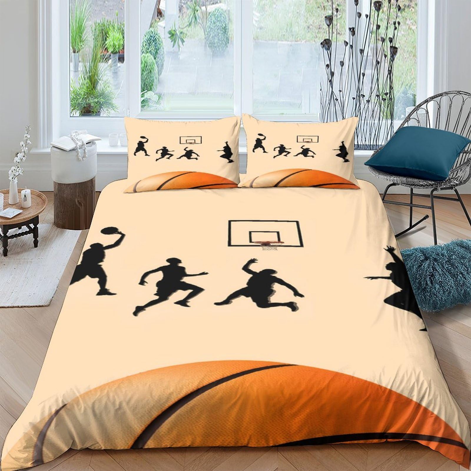 Ctjqhvkz Style-4 3D Printed Basketball Player Fitted Sheet Microfiber Soft Orange Court Mattress Cover For Bedroom Dorm Decor Single（135X200cm）