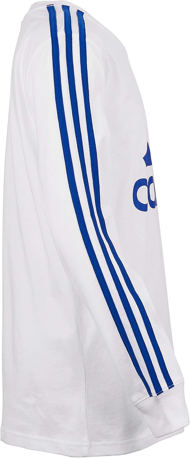 adidas Boys' Long Sleeve Cotton Jersey T-Shirt Tee X-Large Bos Stripe White