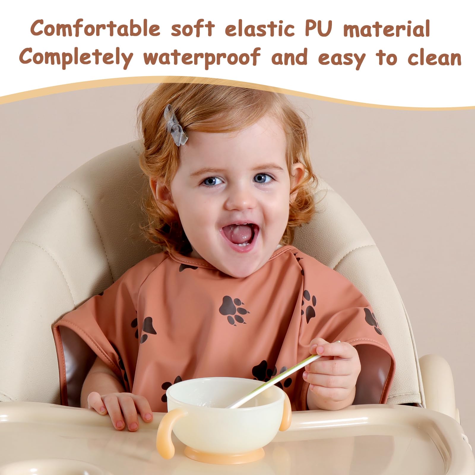 PewinGo Weaning Bib with Short Sleeves & BLW, Soft and Skin-Friendly Material - Image 3