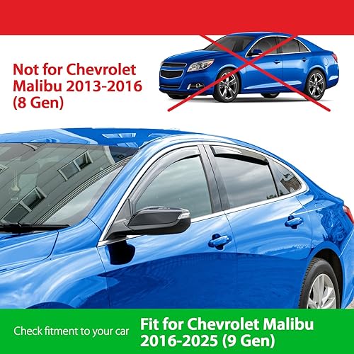 Miniatura 3 de Goodyear Deflectores de ventana inastillables en el canal para Chevrolet (Chevy) Malibu 2016-2025, protectores de lluvia, viseras de ventana para