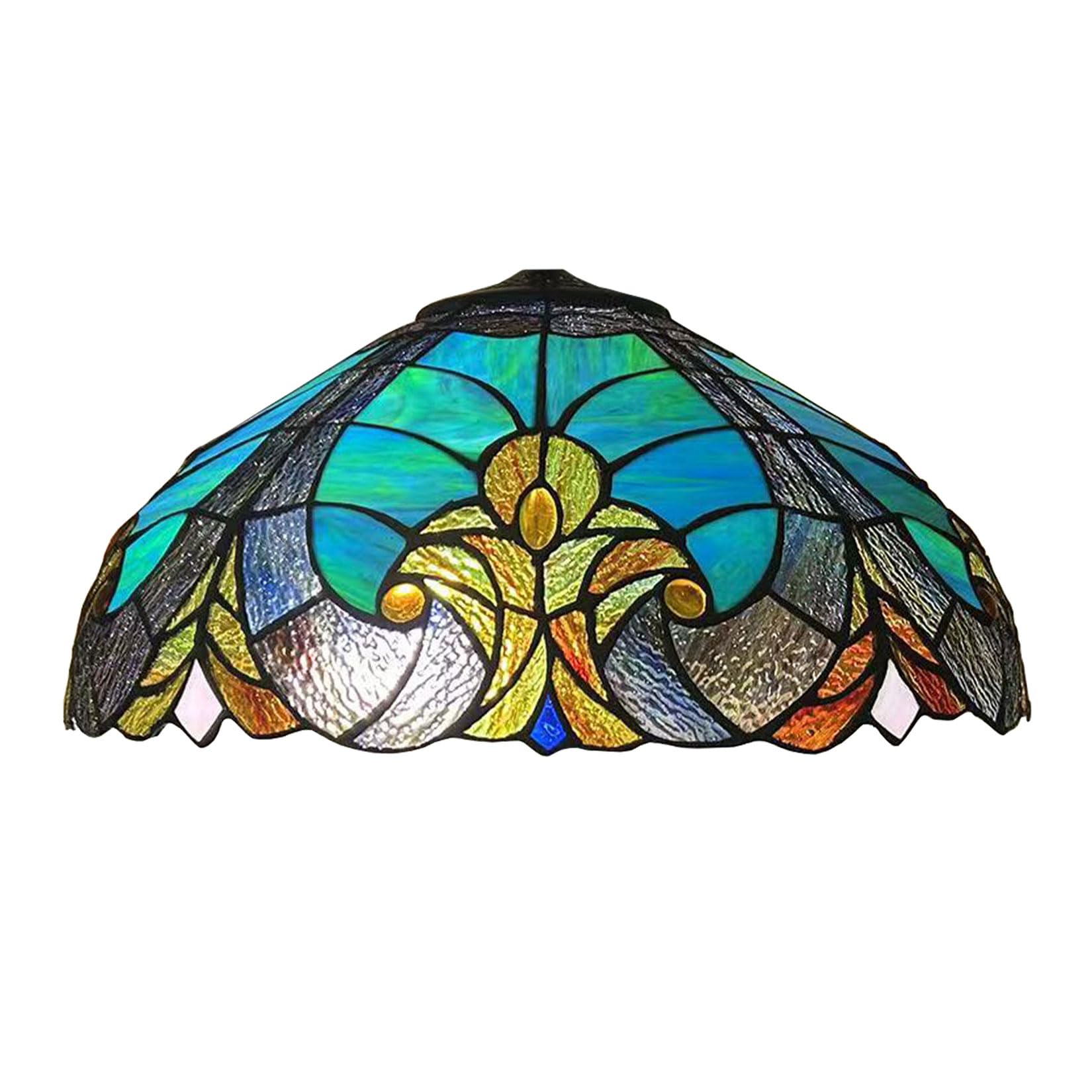 SaryEdge Tiffany Table Lamp Shade 18 Inch Wide Victorian Style Stained Glass Lampshade Sea Blue Baroque Mahogany Elegant Light Cover for Desk Lamp Floor Lamp Pendant Light Study Room R，