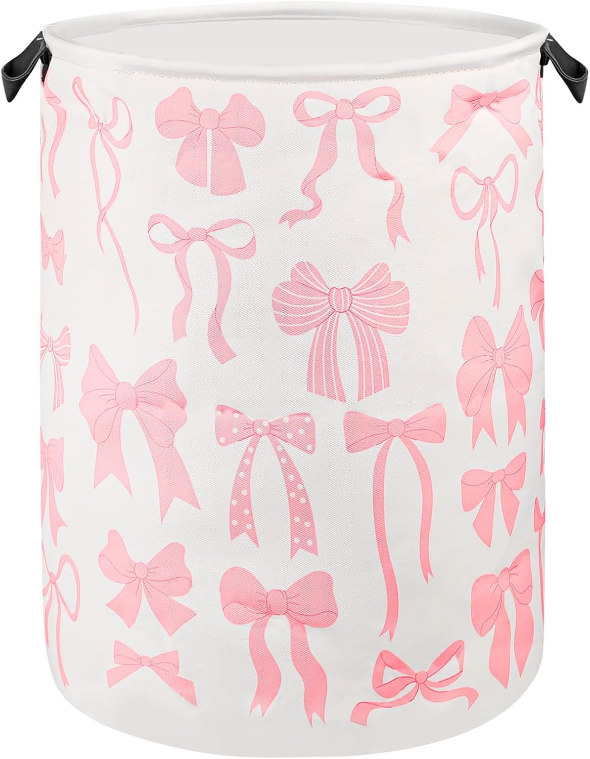 Pink Laundry Basket Bow Decor for Girls Room Cute Teens Nursery Hamper Kids Bin for Dorm Bathroom Bedroom, 17.71"x13.77"