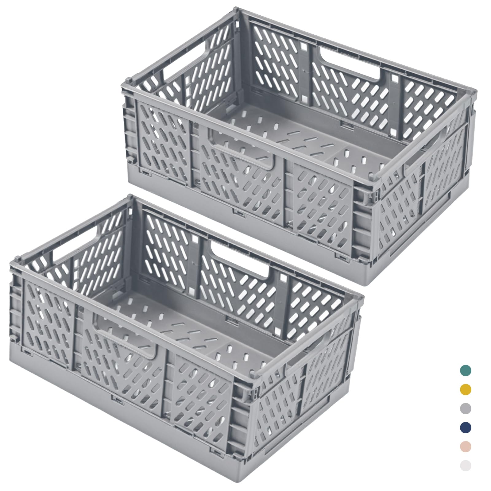 hautllaif Pack of 2 Foldable Plastic Storage Boxes, Foldable Shopping Box, Sturdy Folding Boxes for Kitchen, Office, Bedroom, Cupboard, Drawer (Grey, 42.5 x 28.5 x 16.5)