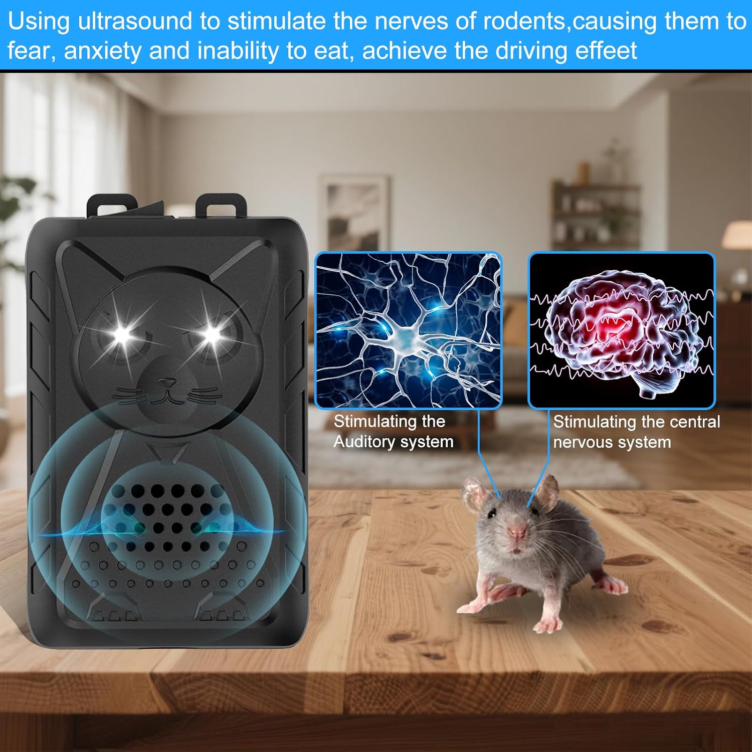 4Pack Rodent Repellent for Car Engines, Under Hood Mouse Rat Repellent Ultrasonic with LED Strobe Light, Car Mice Repellent Keep Mice Away from Car Engines, Rooms, Indoors&Outdoors