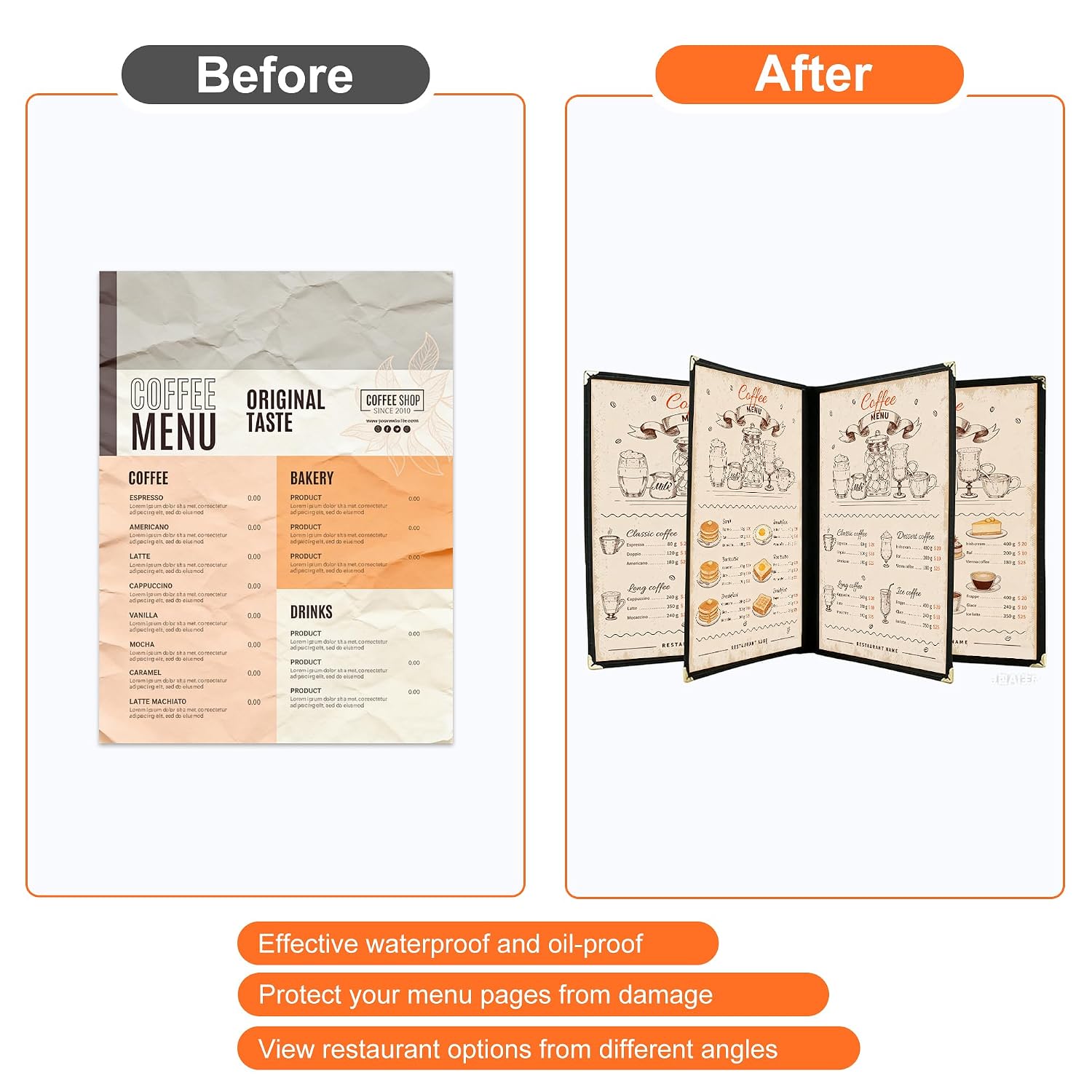 4 Pack 8.5 x 11 Menu Covers, 4 Page 8 View Transparent Restaurant Menu Covers, A4 Clear Menu Holder, Durable Menu Book for Cafe Bar Restaurant, Morning Menu Homeschool Supplies