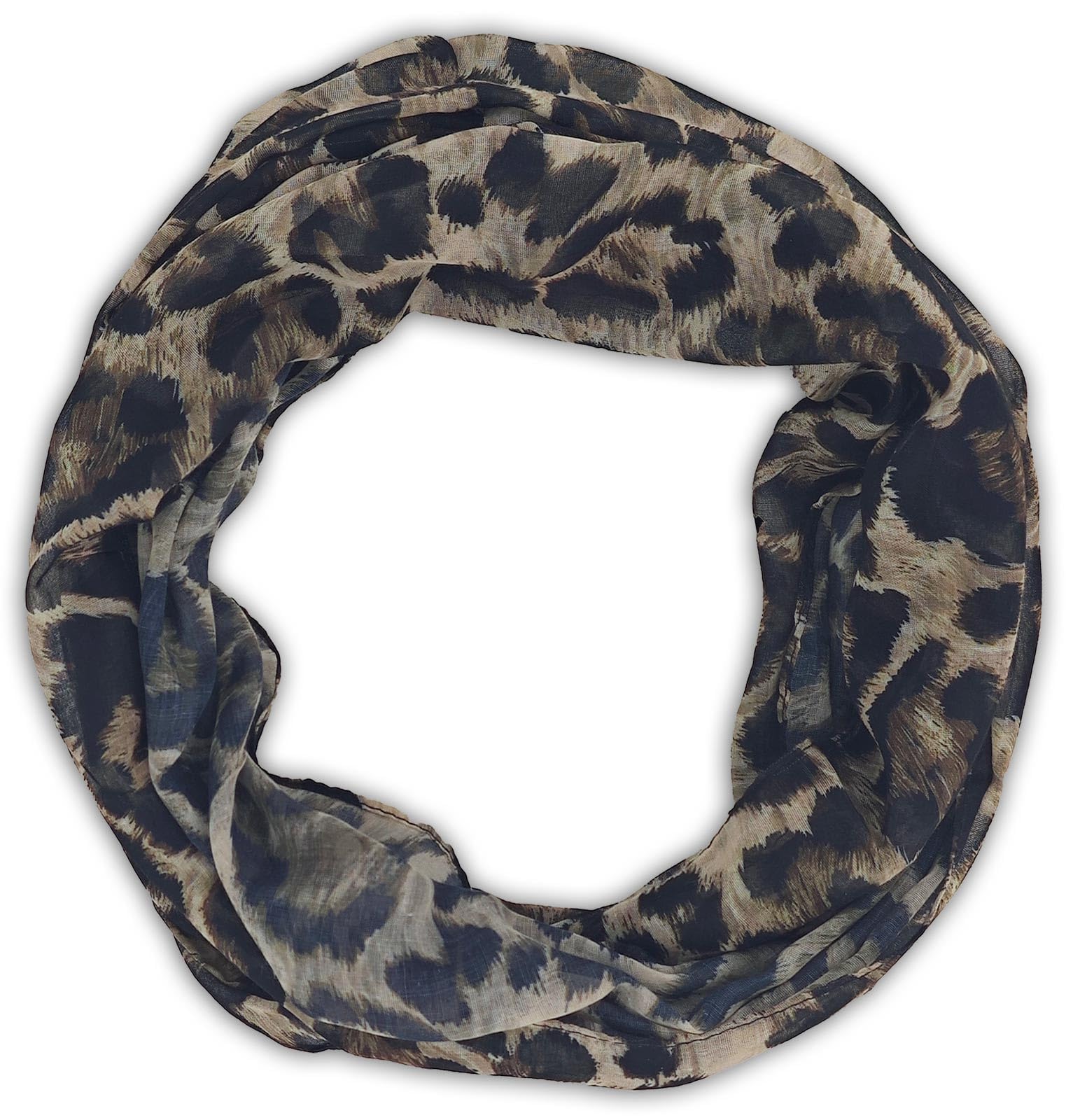 Stylebreaker Women's Brown-Black Leopard Print Loop Scarf | Lightweight Viscose Neck Scarf For Spring And Summer | Soft And Airy Fashion Accessory, Colour: