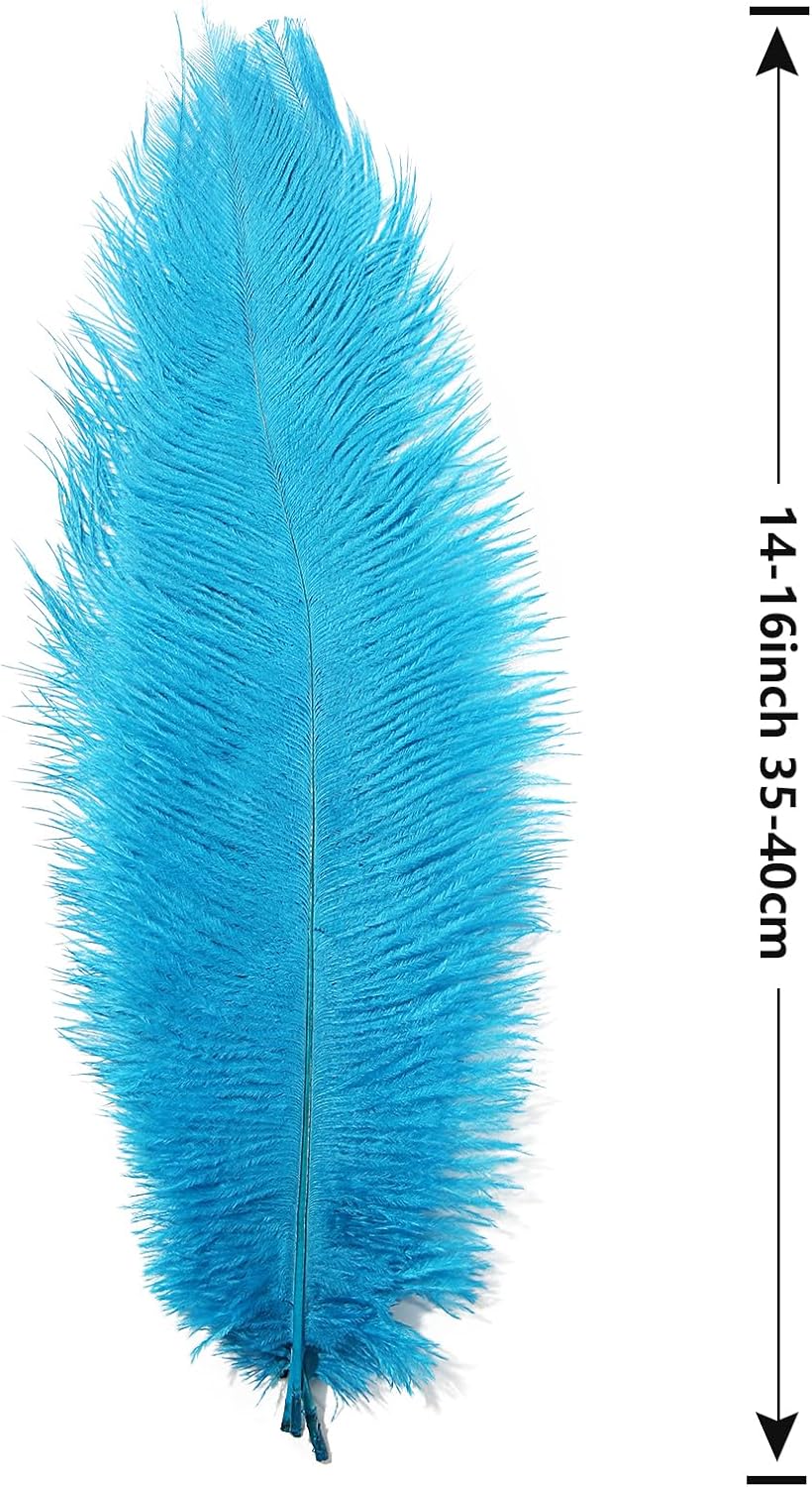 50pcs Natural Lake BlueOstrich Spads Feather 14-16inch (35-40cm) Bulk Feathers for Crafts Flowers Vase Wedding Party Centerpiece Decoration