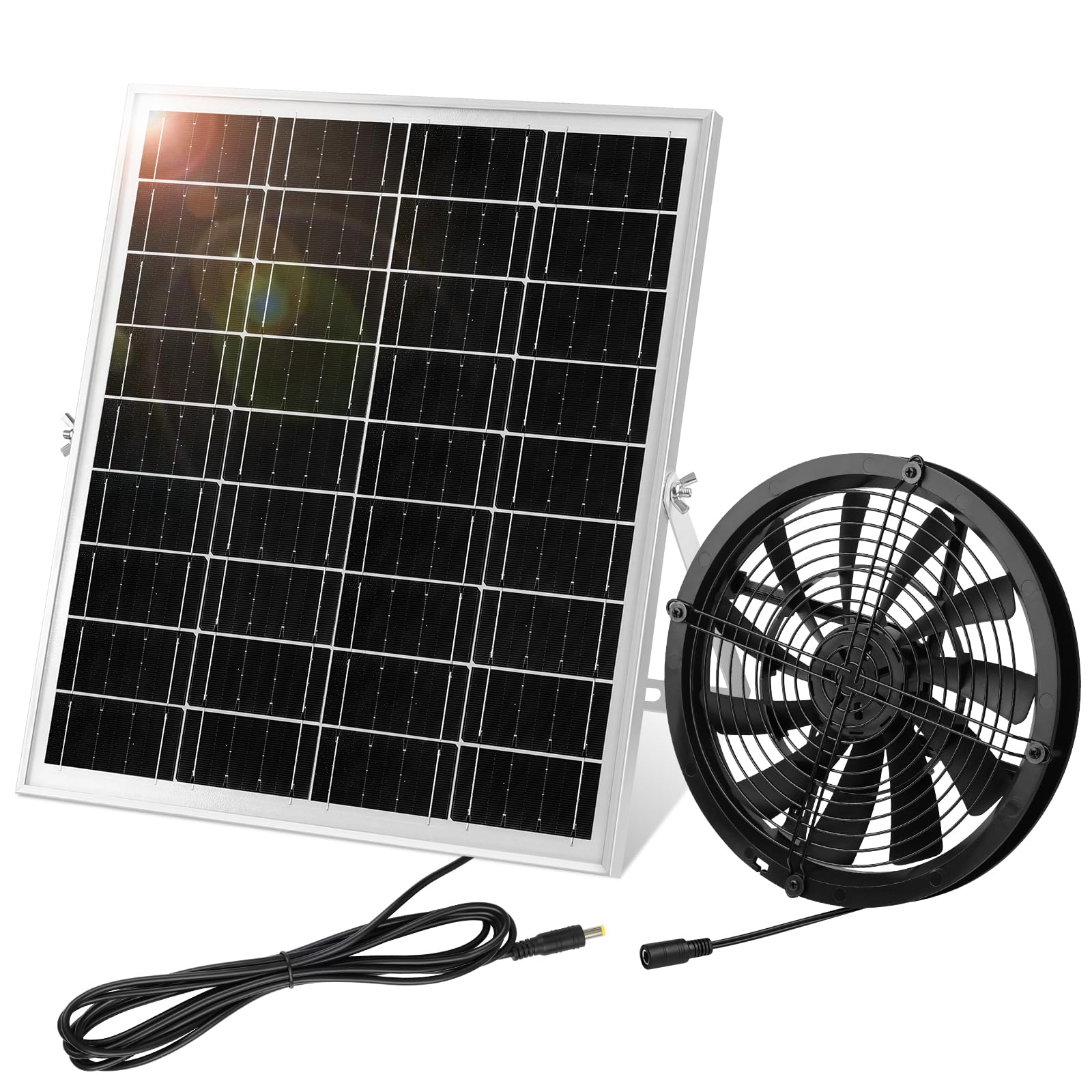 【20W 9.84FT Solarpanel Ventilator Kit】KWODE 20Watt Solar Panel Ventilator Gewächshaus: Solarpanel 20W mit DC Solar Lüfter+360° Verstellbare Halterung, für kleine Hühnerställe, Schuppen, Haustierhäuser