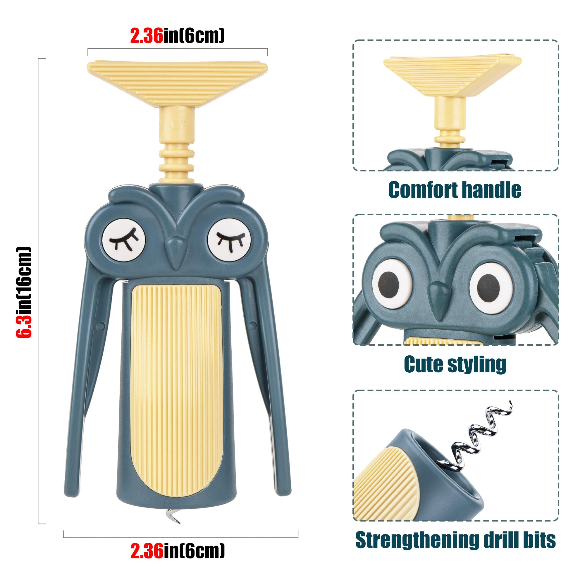 CAIRIAC Wine Opener Owl Corkscrews for Wine Bottles, Wine Accessory Opener Bar Wine Tools Kitchen Utensils Gadgets Wing Corkscrews, Double Hinged Manual Wine Key for Bartenders, Servers Gift (Blue)