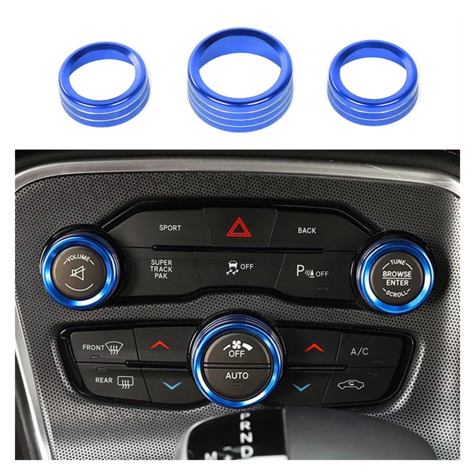 Knob Ring Cover,Fit For Dodge, Challenger 2015-2020 Accessories Charger Decorative ramka przycisku klimatyzacji(Blue)