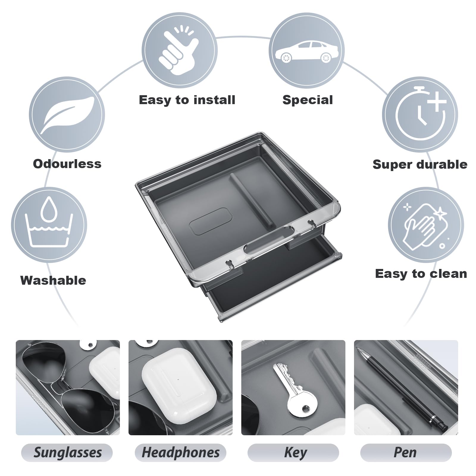 SKTU Organizer per Console Centrale, Accessorio per Tesla Model 3 Highland 2024-2026 e Y Juniper 2025 2026, Contenitore a Doppio Strato con Imbottitura per Tesla Juniper Highland Accessories