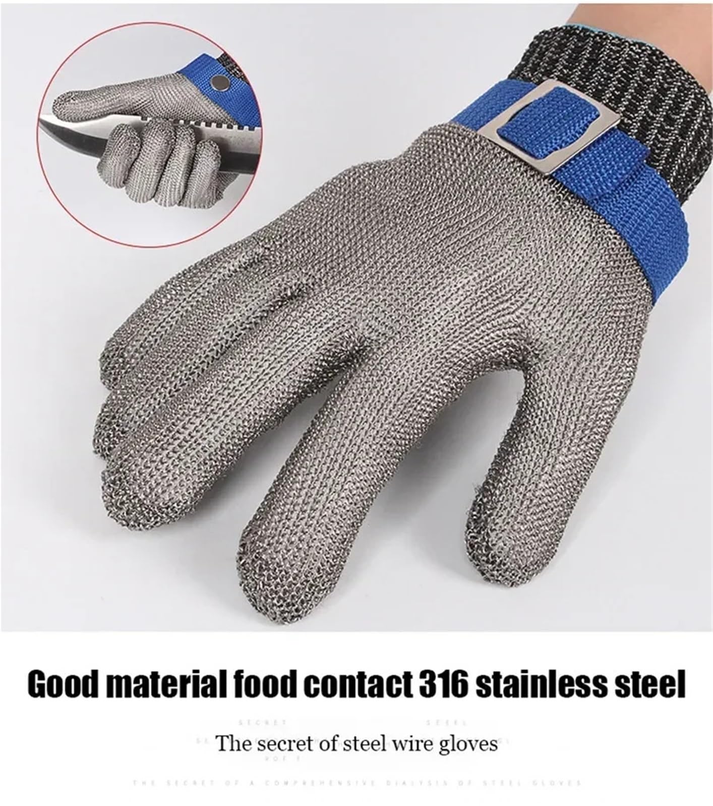 Guantes de acero inoxidable resistentes a cortes (1 unidad), nivel 5, HPPE, seguridad laboral, malla metálica, guantes cocina anticorte for carniceros Resistente a pinchazos(2XL-26cm)