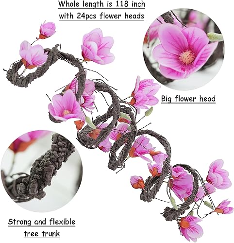 Miniatura 2 de Guirnalda de flores de orquídea magnolia artificial de 118 pulgadas, enredaderas de hiedra, guirnalda de ramas de árbol falsas con tronco y corona