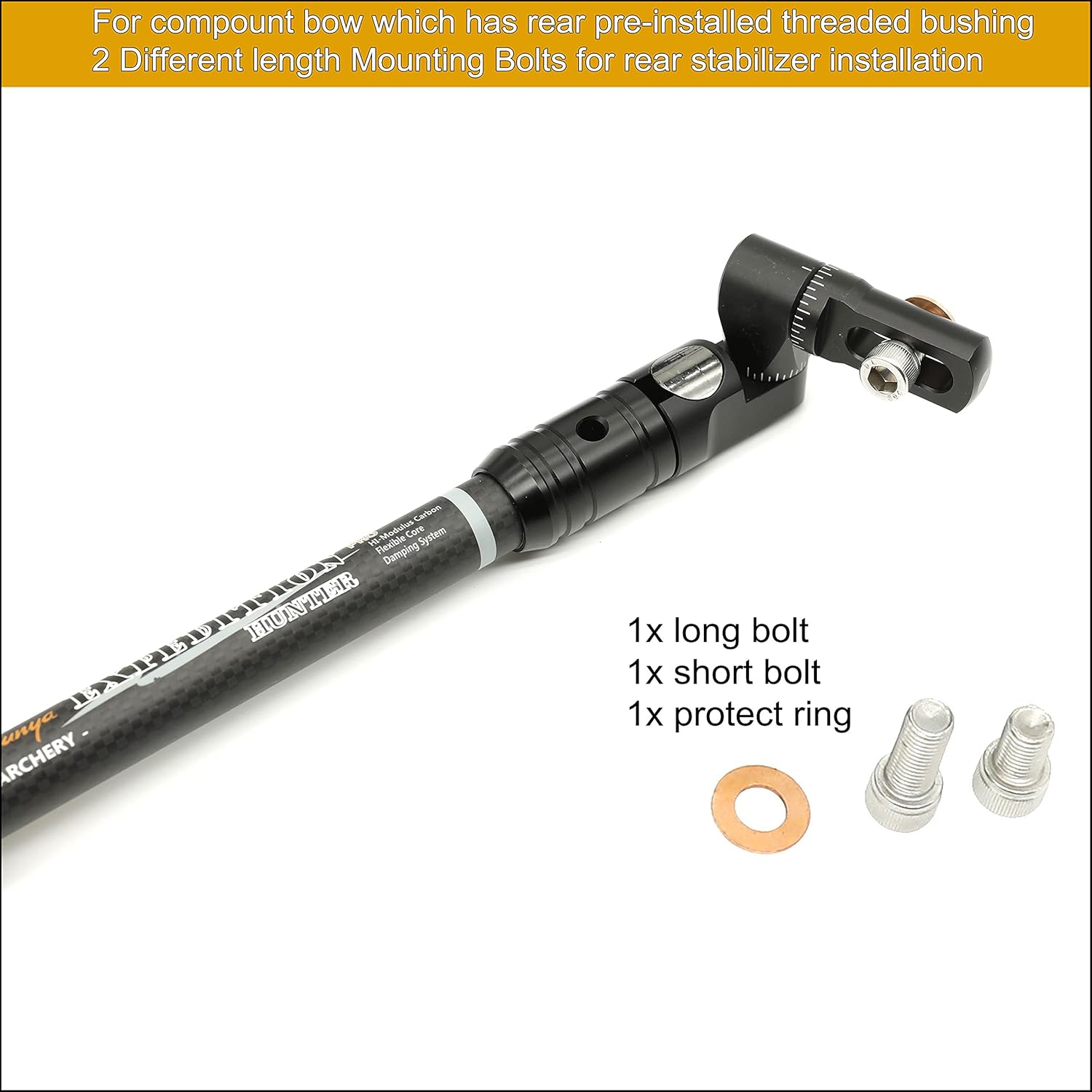 SUNYA Archery Bow Stabilizer for Compound Bow, Carbon Fiber Body Flexible Core, Damping System and Weights Kit, 8",10",12" 15" in Expedition Series