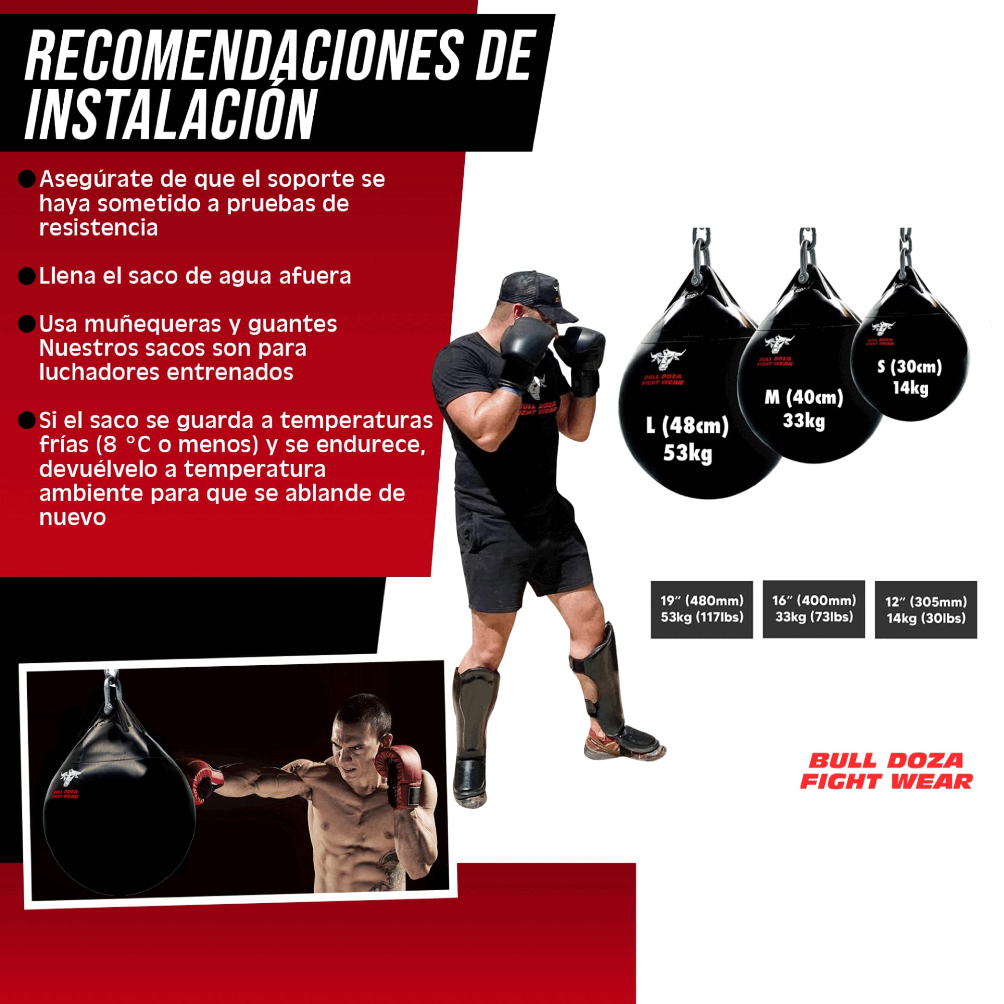 Bull Doza Fight Wear Saco de Boxeo de Agua Resistente Impermeable