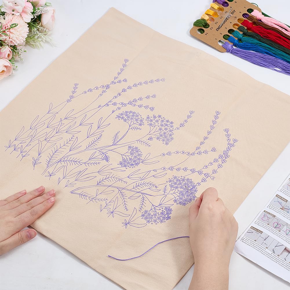 WEBEEDY 2 Set Stickkissen Set Komplettes DIY Kissenbezug Set Mit Vorbedruckten Floralen Kissenbezügen Stickgarne Nadeln & Anleitung Für Heimdekoration 42x42cm
