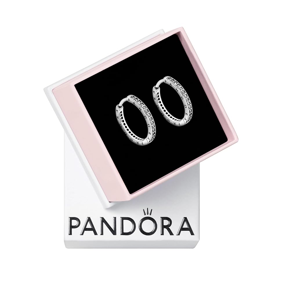 Amazon.com: PANDORA Sparkle and PANDORA Logo Hoop Earrings