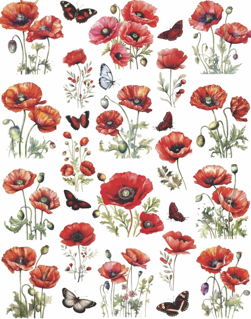 Poppy Flowers Rice Paper, 11.5 x 14.5 inch (2pc) – Mulberry Paper for Decoupage Scrapbooking Cards Crafts by Craft Kreatively