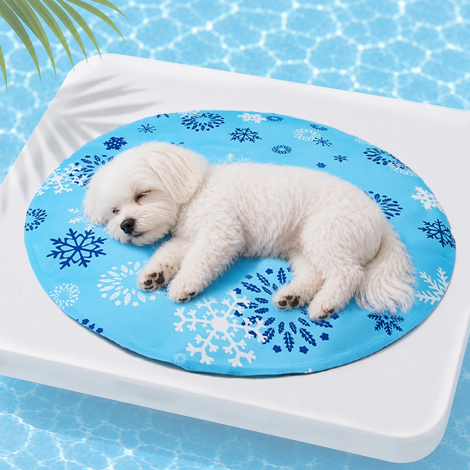 Alfombra Refrescante Perros y Gatos 47 cm Redonda, Gel no Tóxico para Mascotas Pequeñas, Manta Auto Refrigerante Perro Impermeable, Alfombrilla Refrescante para Perros y Gatos (Copo de nieve)
