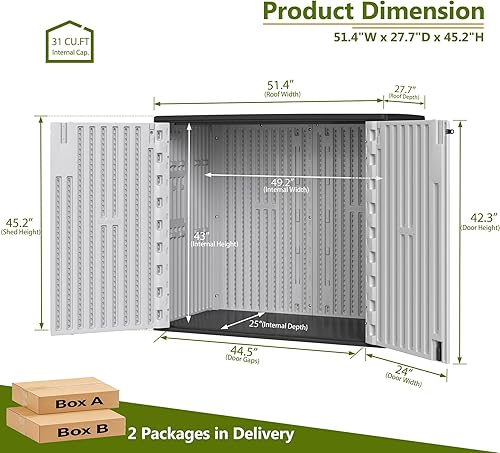Miniatura 3 de ZZM Cobertizo de almacenamiento al aire libre de 37 pies cúbicos con piso de resina HDPE de doble pared, cobertizos de almacenamiento al aire libre,