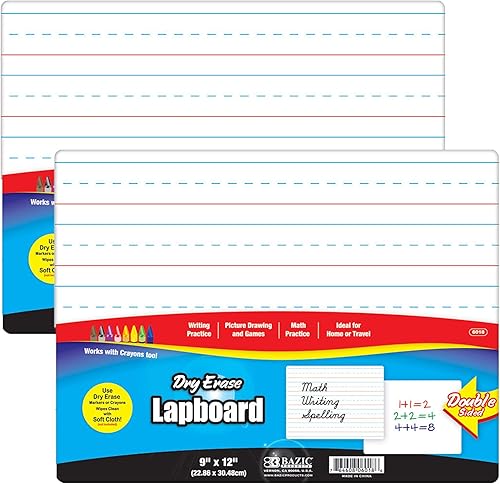 Miniatura 8 de BAZIC - Pizarra de borrado en seco de 9 x 12 pulgadas, doble cara con rayas primarias y en blanco, pequeñas pizarras blancas portátiles para el