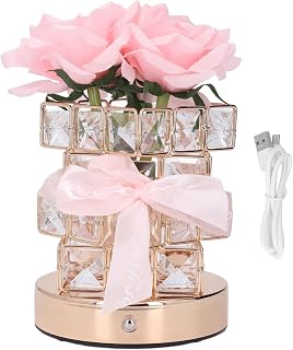 Senrusa Lámpara de flores de rosa Control táctil recargable de brillo sin paso Dimming 3 Temperatura de color Luz de rosa inalámbrica para la decoración del dormitorio