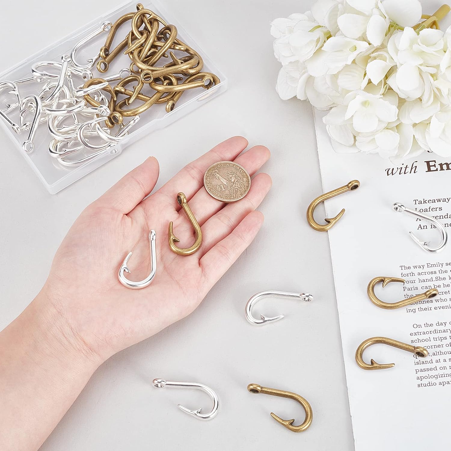 PH PandaHall Fish Hook Charm, 40pcs 2 Colors Fishhooks Charms Pendants Tibetan Alloy Hook Pendants Metal Dangle Charms for DIY Jewelry Necklace Earrings Bracelet Making Accessories - Image 5