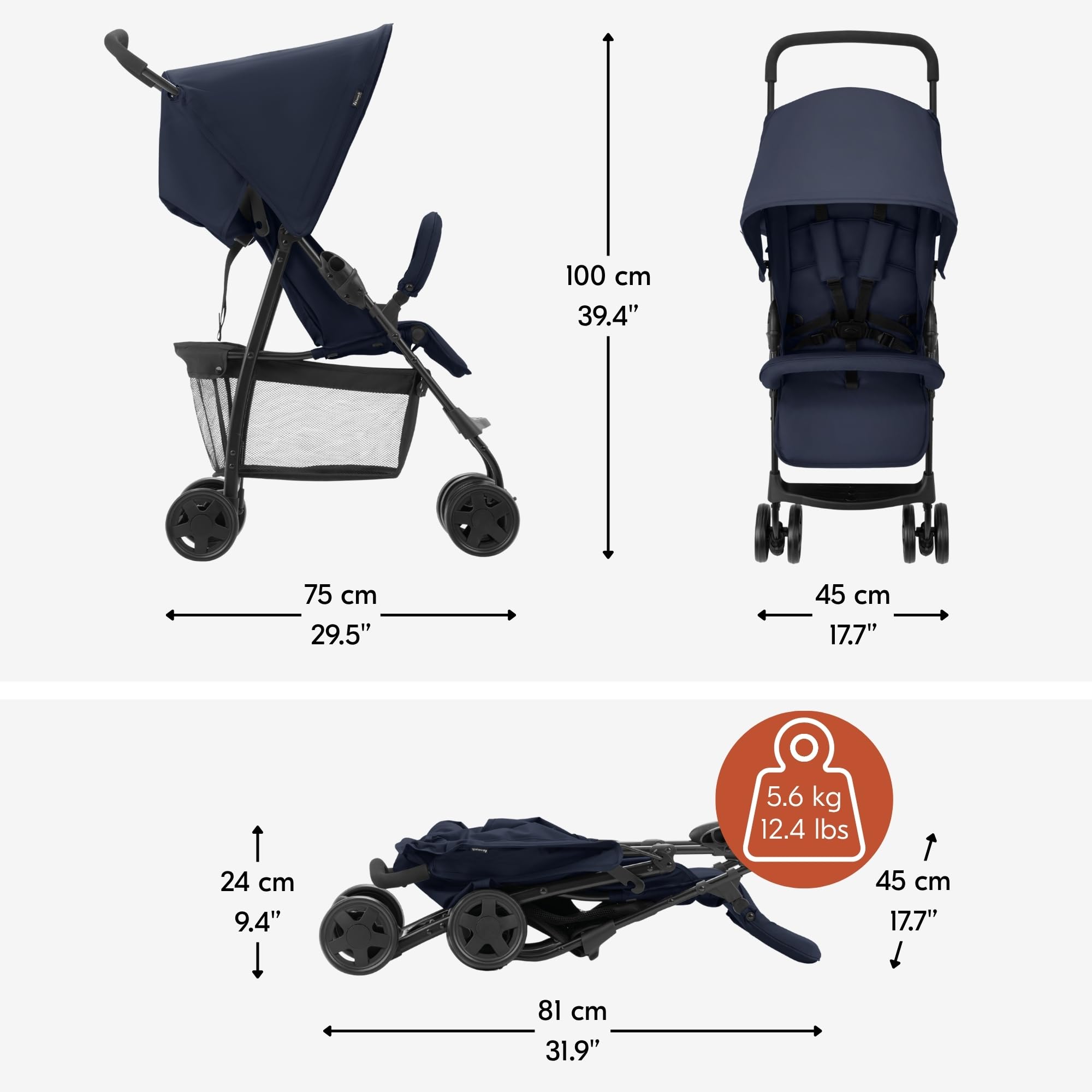 hauck Sport Lightweight Compact Foldable Baby/Toddler Stroller, Dark Blue
