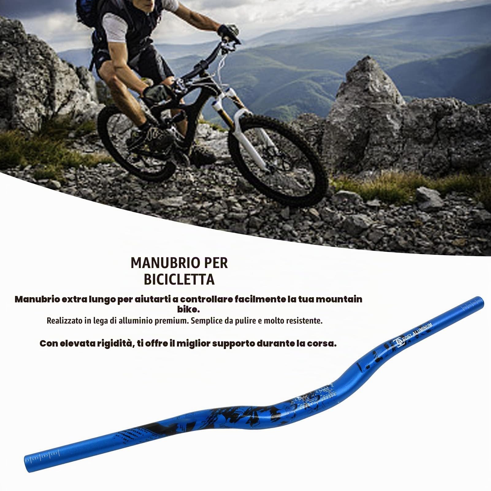 Agatige MTB Mountain Bike Bicicletta Manubrio Extra Lungo Lega di Alluminio 31.8x720mm 700mm Riser Bar(Blu)